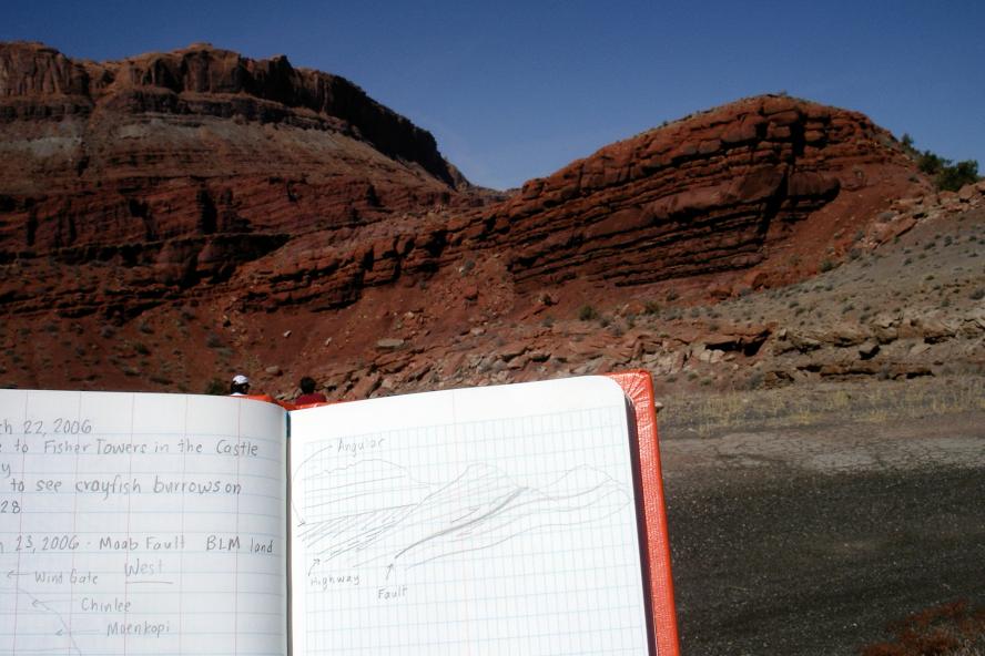 Book of geological notes against rock formations